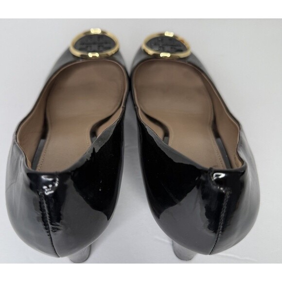 Tory Burch Black Benton Wedge Pumps 9 Closed Toe Patent Leather Black EUC - Picture 4 of 11